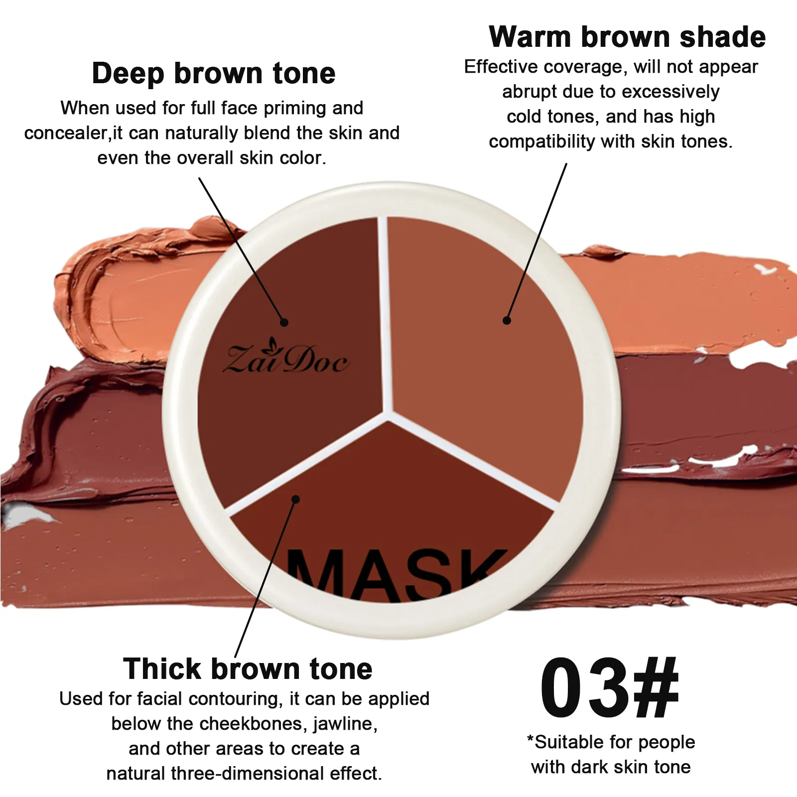 ZaiDoc 3 Colors Concealer Palette Full Coverage Long Lasting Cream Corrector for Acne Dark Circles Eye Bags Natural Makeup 15g Each — image 5