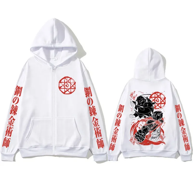 Anime Fullmetal Alchemist Edward Elric Alphonse Elric Zipper Hoodies Men's Clothing Zip Up Hooded Sweatshirts Long Sleeves Coats