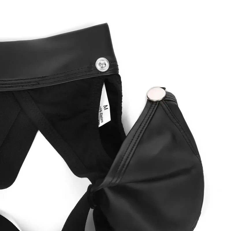 Men Faux Leather Gstring Thongs Underwear with Detachable Pouch Open Butt Low Waist Underpants for Comfortable Wear