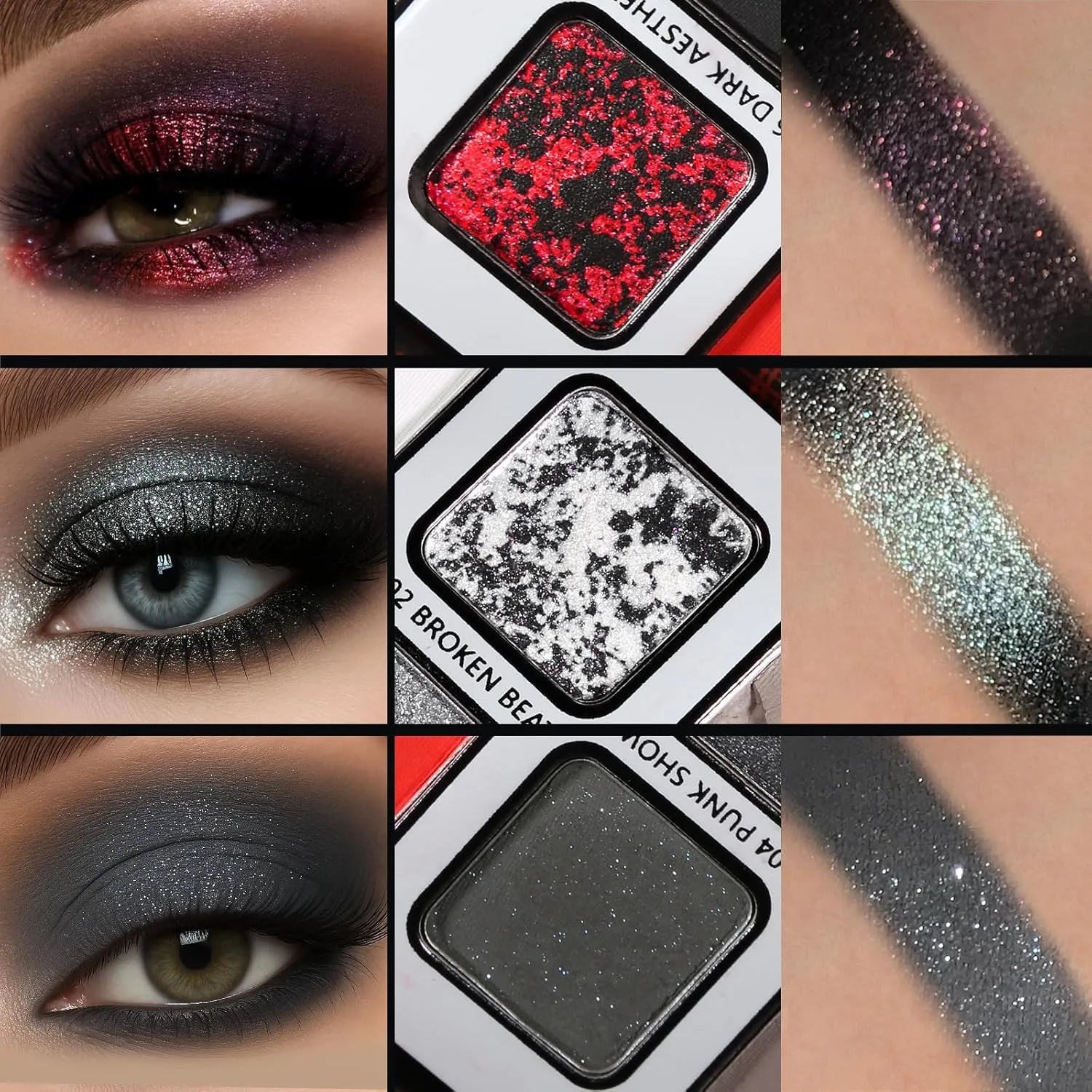 Afflano Eyeshadow 12 Colors Matte Shimmer Goth Punk Smoky High Colors Eye Shadow Dark Red Lasting Fine Flash SFX Eye Makeup