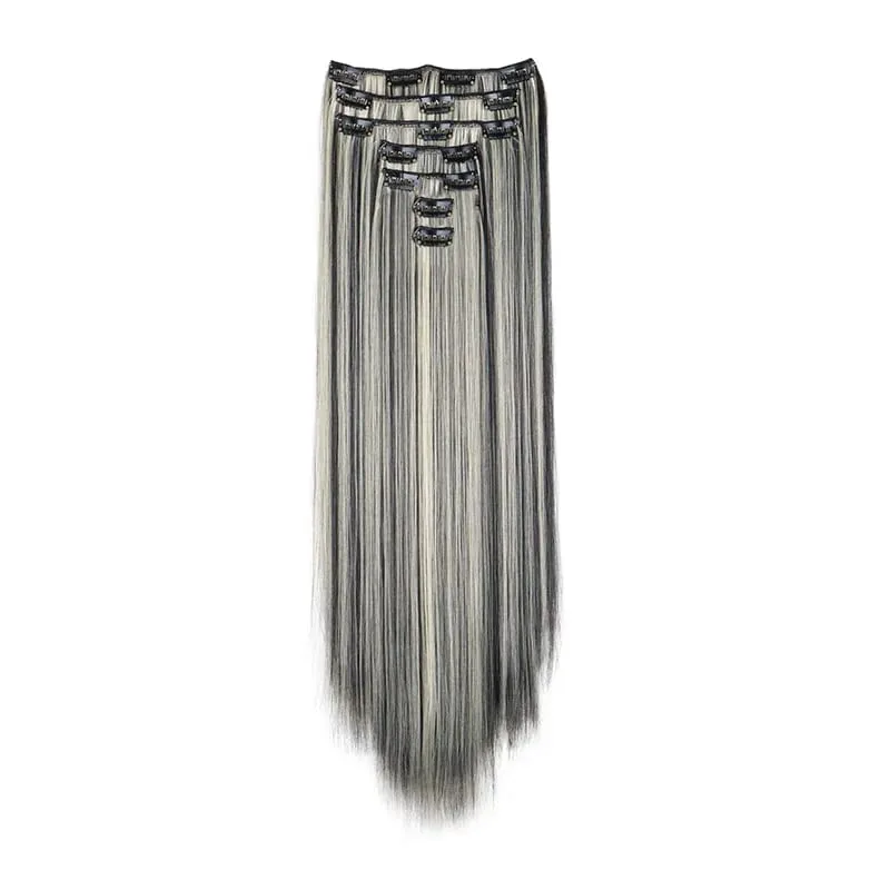 24Inch Synthetic 7Pcs/set Long Straight Hair Extension 16Clips Hairstyle Black Blonde Y2K Kpop Hairpiece for Women Christmas Eve — image 9