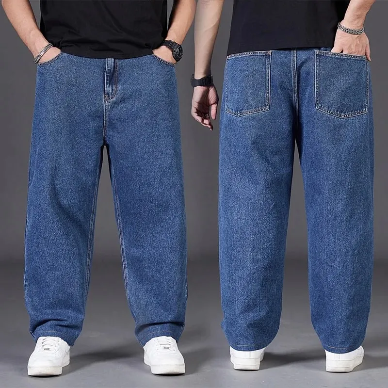 Plus Size Jeans Men High Elastic Waist Baggy Denim Pant Male Plus Large Loose Fit Cowboy Trouser Classic Black Blue Grey Clothes — image 4