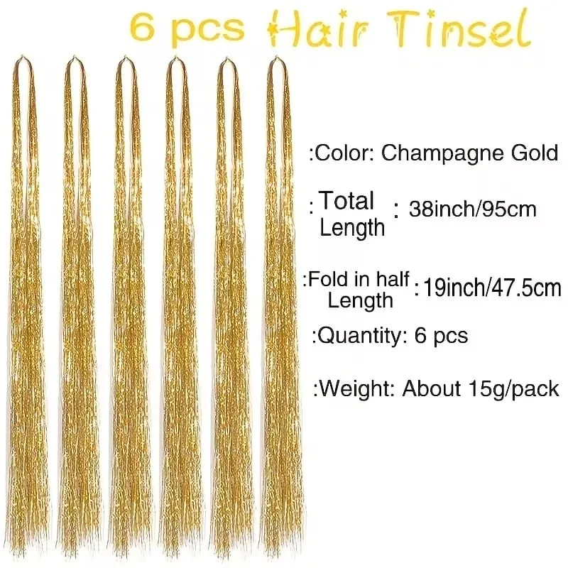 38Inch Tinsel Hair Extensions 6Pcs Sparkling Glitter Hair Synthetic Shiny Hair Accessories for Women Girls Party Cosplay — image 3