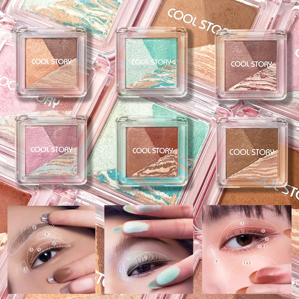 3 Colors Marble Baked Eyeshadow Palette Matte Shimmer Glitter Eye Shadow Waterproof Long Lasting Earth Tone Eye Makeup Cosmetics