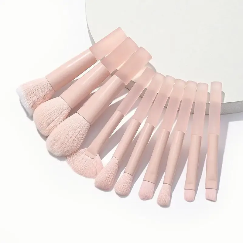 【B】10pcs Pink Handle Travel Makeup Brushes Synthetic Foundation Powder Eyeshadow Mini Makeup Brush Set