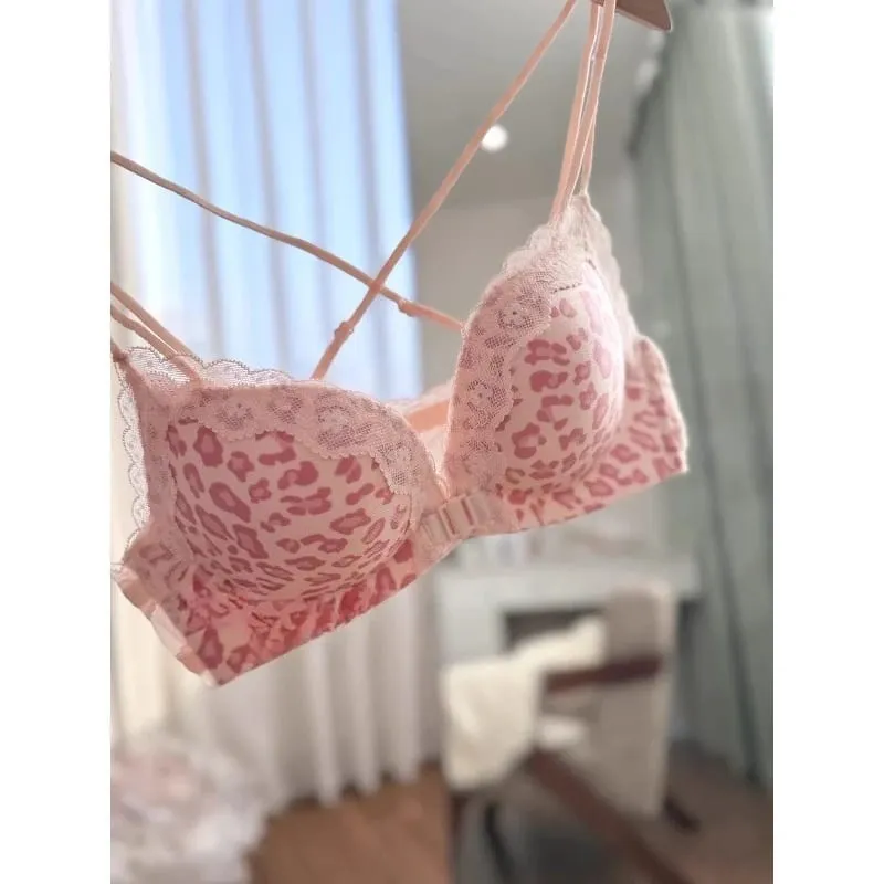 Leopard Print Front Button Bra Set Push Up Petite Women Backless Sexy Lingerie for Party Gathering Enhance Bust Show Larger S-XL — image 2