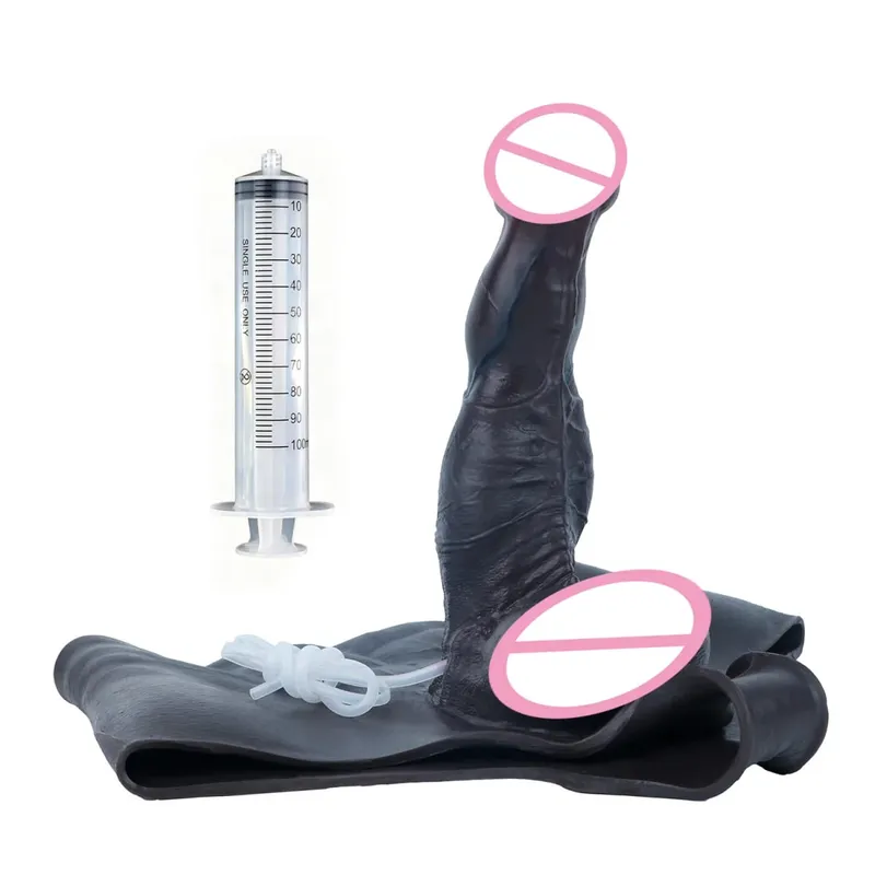 Black Nude Strapon Big Realistic Ejaculation Dildo Silicone Squirting Panties With Simulated Solid Penis Sex Toy For Women