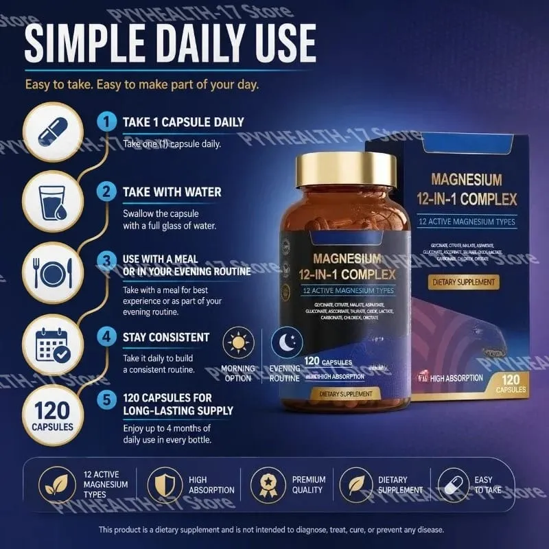 Magnesium 12-In-1 Complex Capsules 12 Active Magnesium Types High Absorption Glycinate Citrate Forms 120 Capsules — image 5