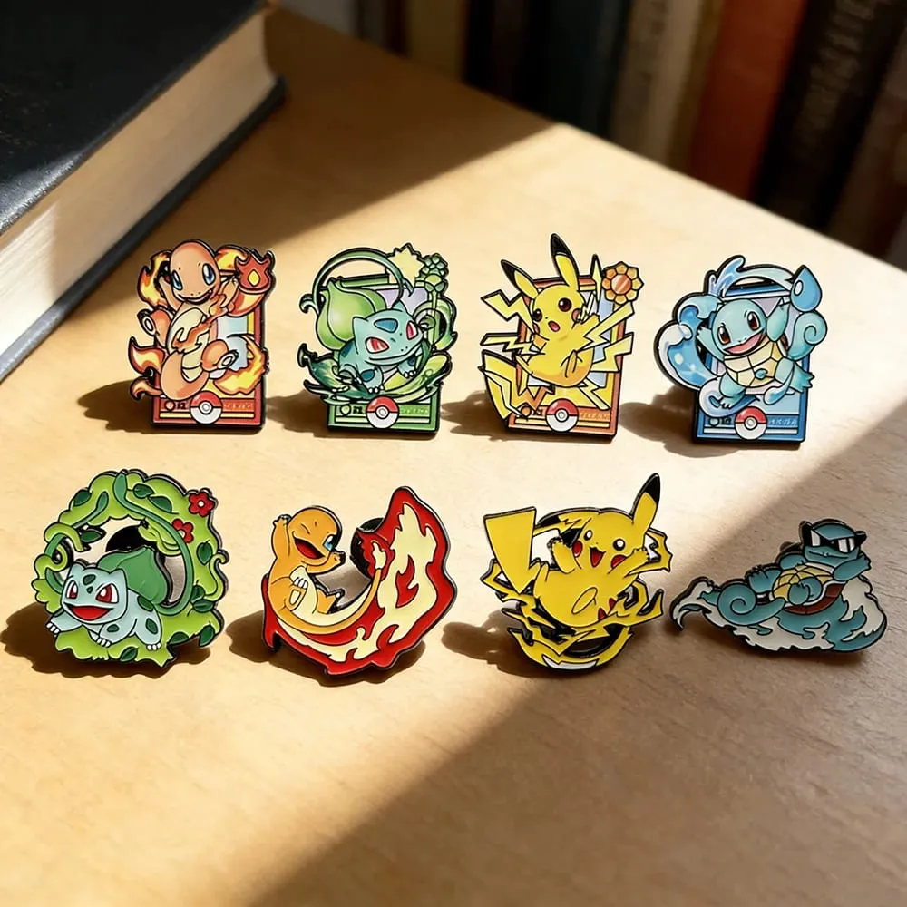8pcs Set Anime Enamel Pin Badges - Pikachu Charmander Cute Cartoon Animals Fashion Brooches Jewelry for Backpack Accessory Gift — image 2