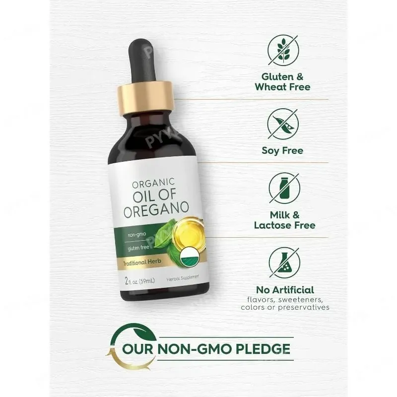 Organic Oil of Oregano Liquid Drops Vegan Herbal Supplement Health Non-GMO Gluten Free Daily Nutritional Support 60ml Per Bottle
