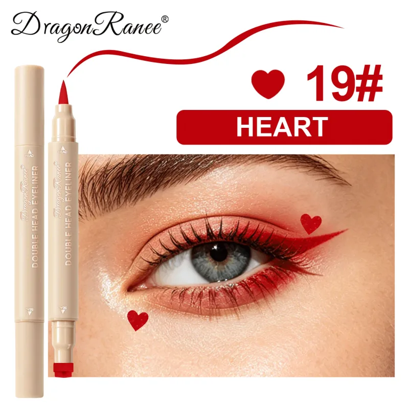 Double Head Stamp Liquid Eyeliner Smudge-Proof Quick Drying Waterproof 2 in1 Colorful Love Star Butterfly Eye Line Pencil Makeup