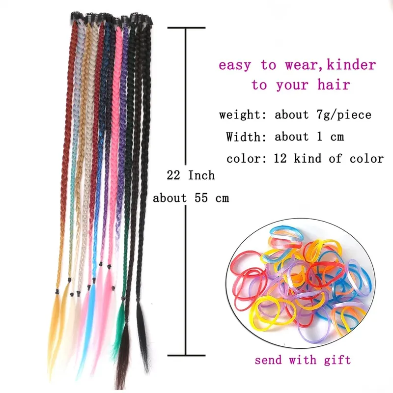 Synthetic 5 Pcs/Lot Clip-in Extension Para sa Babae Ponytail Rainbow Braid Hair Extension 22'' Ombre Hairpiece Box Braid na May Clip — image 4