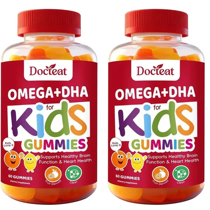 Docteat Omega+DHA Kids Gummies with DHA From Algae Vitamin C and Chia Oil Omega-3 6 9 for Brain & Vision Support 60 Gummies