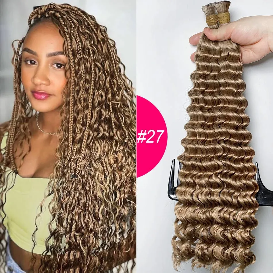 4# Chocolate Brown Deep Wave Bulk Human Hair for Boho Braids Curly Braiding Hair 18-30 inch Remy Hair Bundle Brazilian — image 18