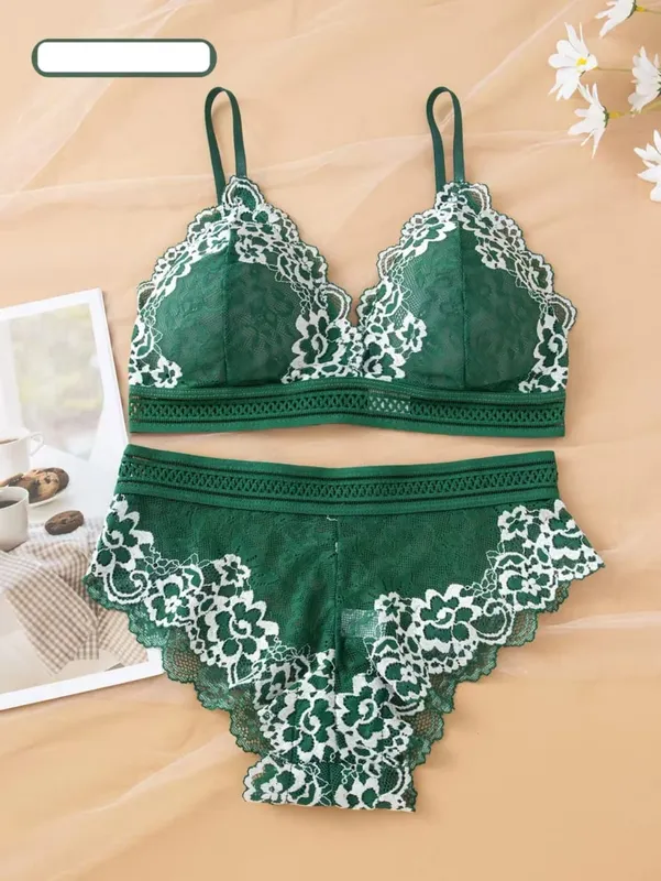 Sexy Lace Lingerie Set Thin Mold Cup No Steel Ring Comfortable Push Up Bra Set For Women