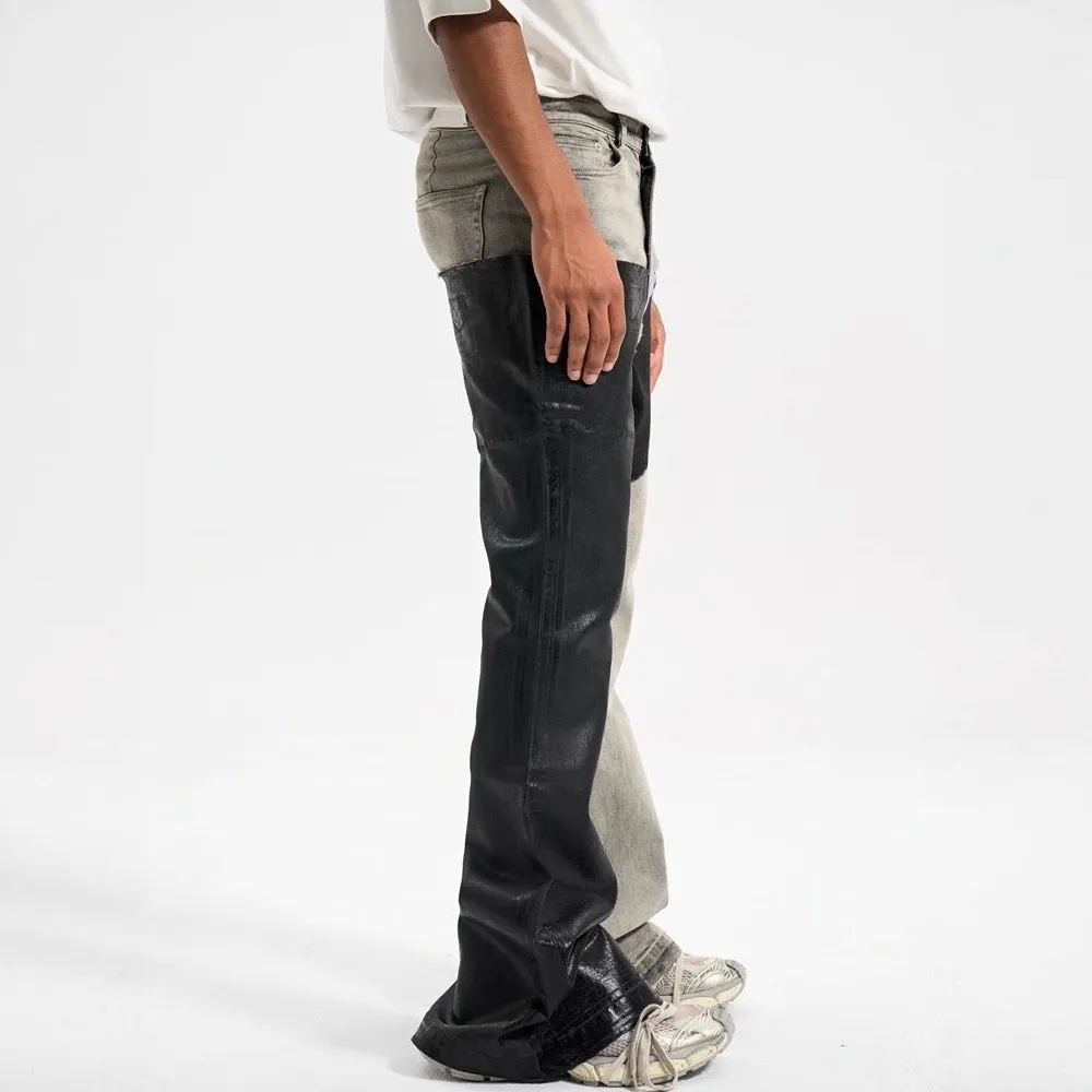Men's Contrast Color Casual Trendy Simple Basic Slim Flare Denim Trousers Four Seasons New Fashion Male Jeans Pants Streetwear