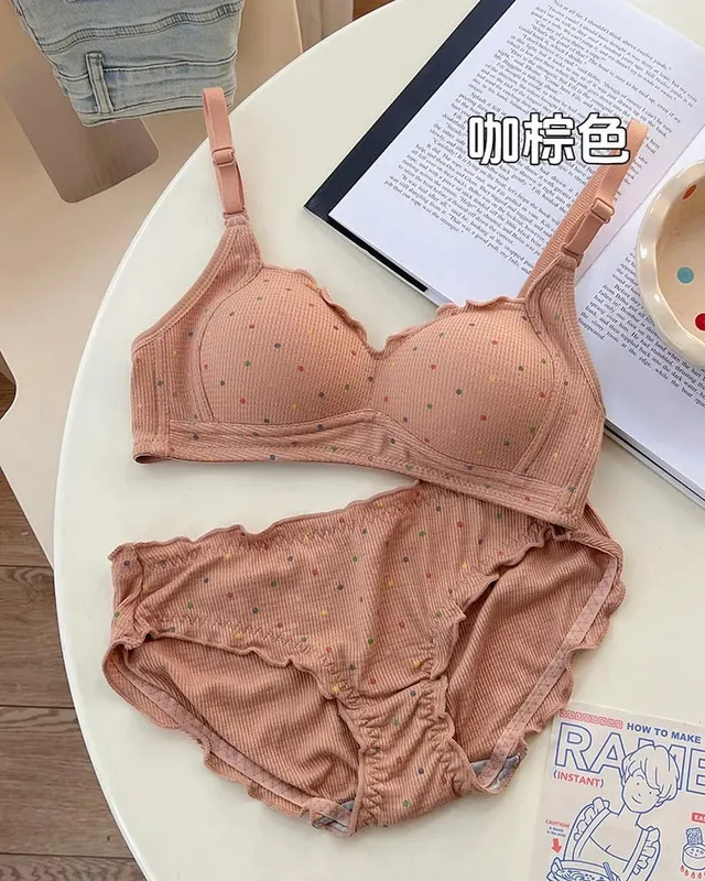 Trendy Sexy Lingerie Set Wireless Push Up Gathering Anti-Sagging Side Support Soft For Young Girls High School Daily 32-38 Bra — image 10