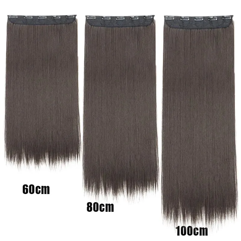 Synthetic 5-Clip One Piece Invisible Hair Extensions Long Straight 24/32/40Inch Heat Resistant Hairpiece for Women — image 8