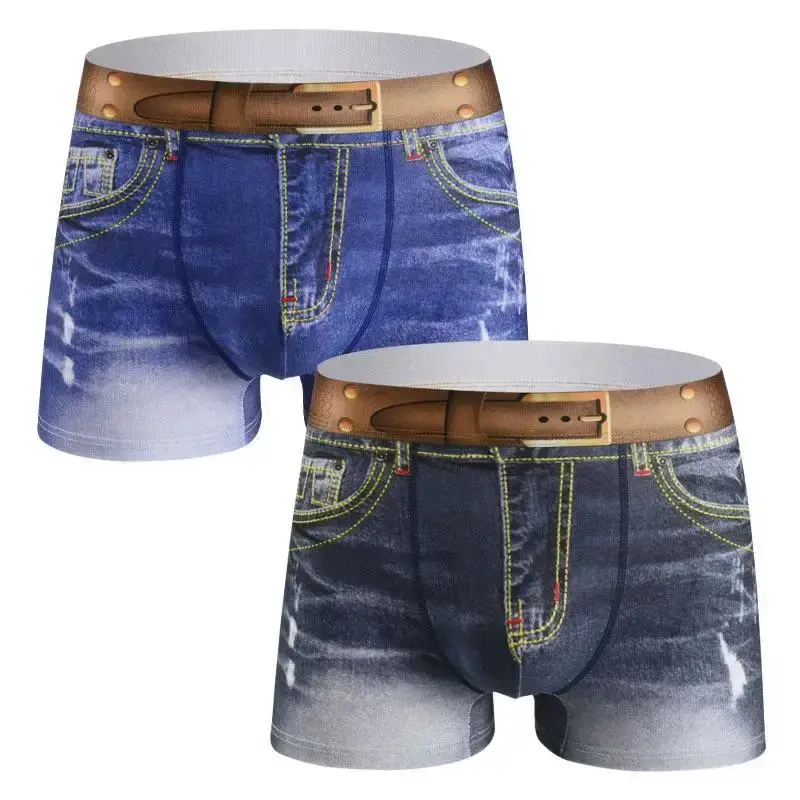 1 PZ Intimo da uomo in cotone con stampa denim, design a forma di U, boxer traspirante, cotone comfort da uomo — image 2
