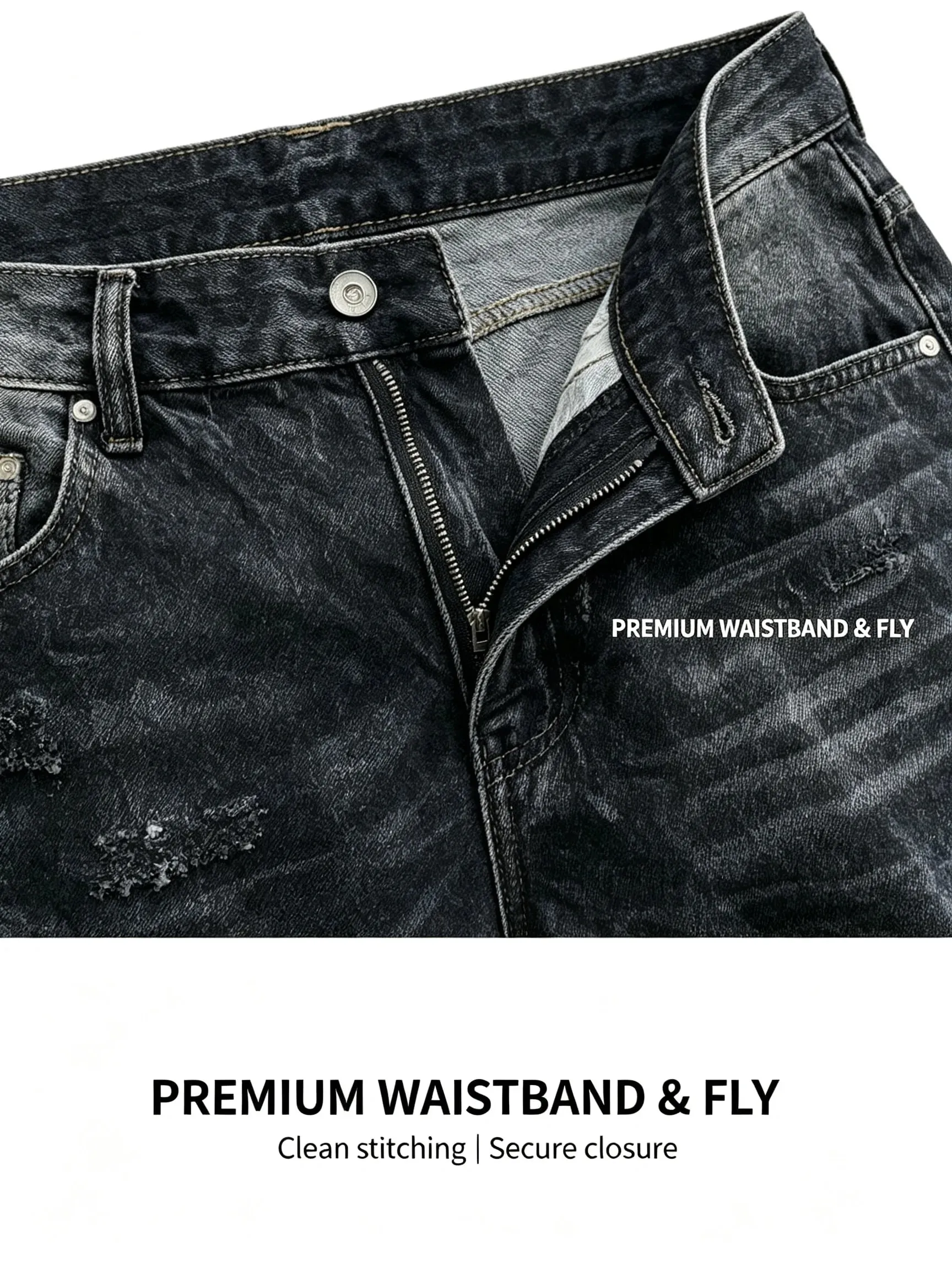 Men Y2K Baggy Bootcut Jeans Retro 2000s Street Swag Denim Pants Back Embroidery Distressed Washed Wide Leg Downtown Casual Jeans