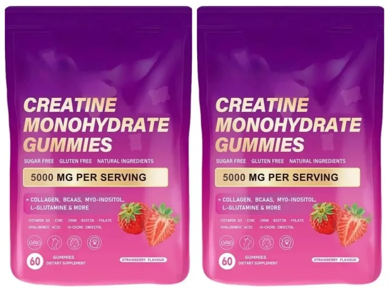 Creatine Monohydrate Gummies with Collagen BCAA and Vitamins Fitness Supplement Strawberry Flavor Daily Workout Support Sugar — image 8