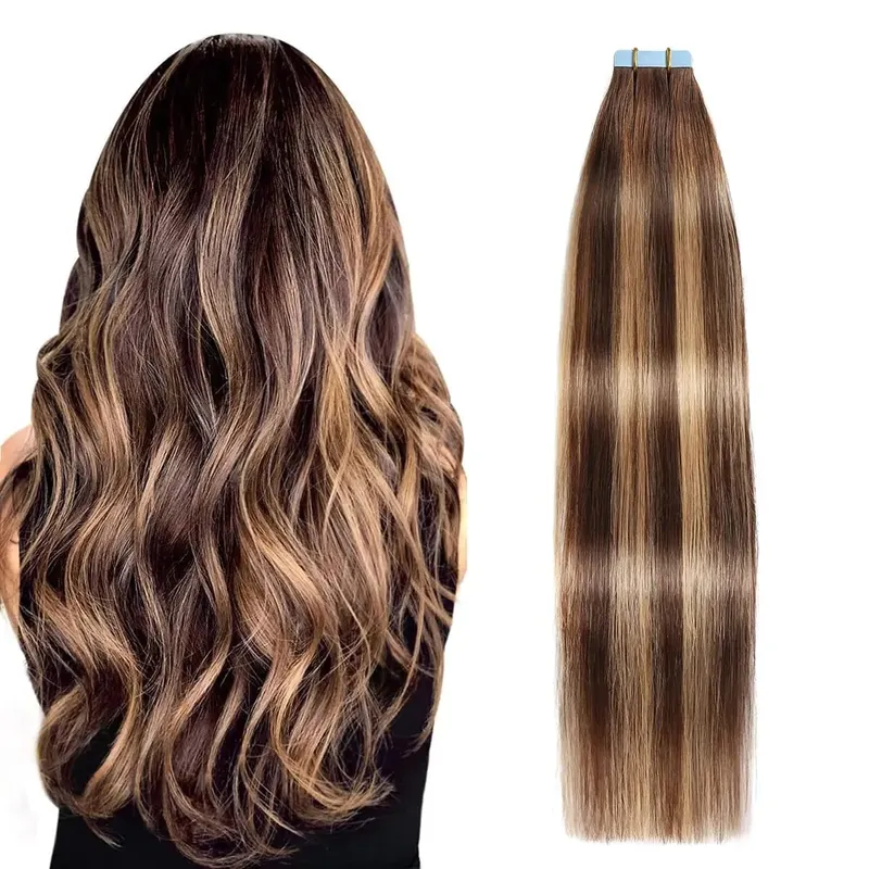 Tape in Hair Extensions Human Hair Highlight Color 18 Ash Blonde and 613 Light Blonde Hair Extensions Tape Ins 20pcs 50g