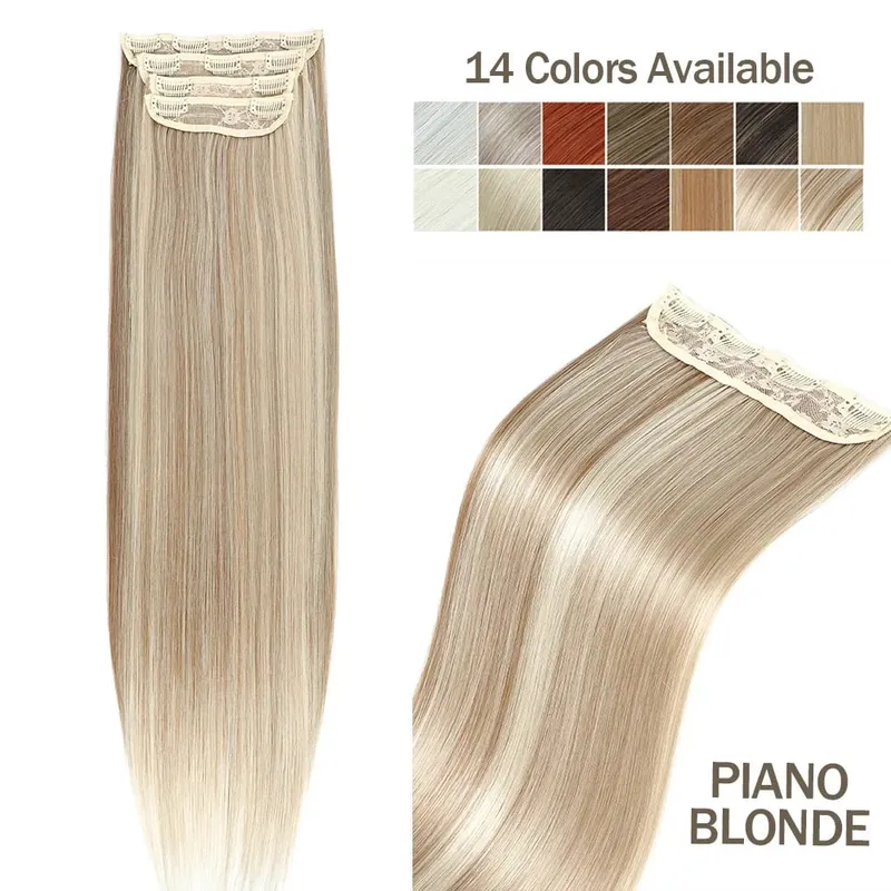 4Pcs 24 Inch Clip In Hair Extensions 200g Colored Brown Blonde Synthetic Heat Resistant Straight Hairpieces Thick Ends For Women