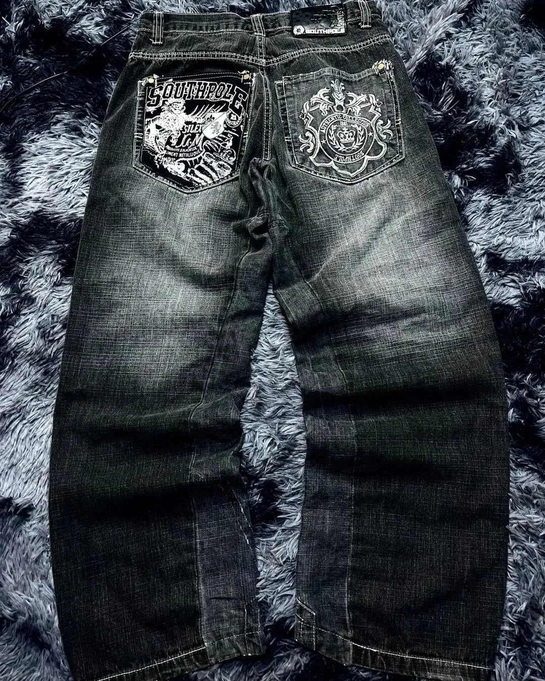 American Hip-hop Oversized Jeans Mens Retro Skateboard Boy Wide-leg Pants Gothic Graffiti Couple Wide Y2k Southpole Pants