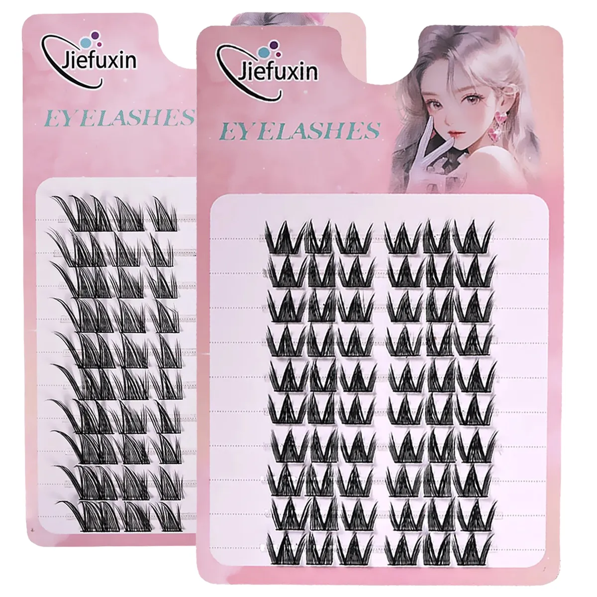 Soft Tapered Thick Manga Fox Eye Individual Clusters Jiefuxin Large Capacity DIY Lashes Simple Operation for Makeup Newbies