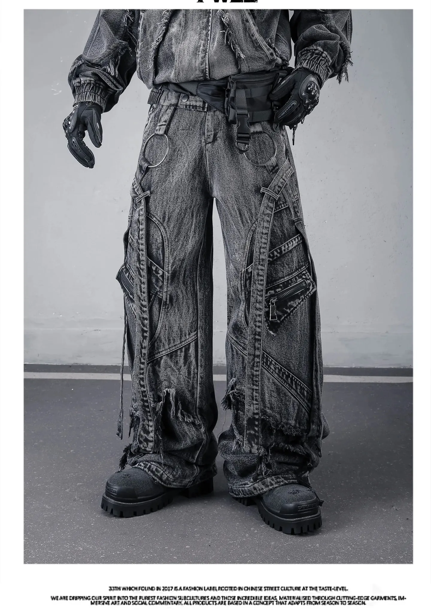 Deconstructed Dây Rửa Sạch Vintage Hàng Hóa Quần Jean Người Phụ Nữ Techwear Đất Hoang Phong Cách Ống Rộng Chiến Thuật Quần Baggy Dạo Phố