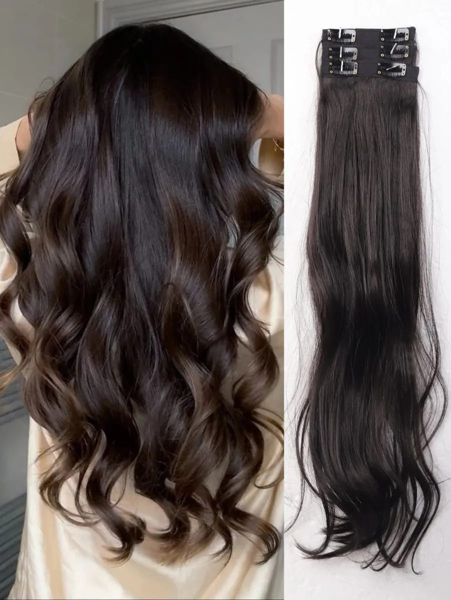 3PCS 24Inch Synthetic Long Curly Wavy Clip In Hair Extension Lightweight Black Brown Hair Accessories Invisible Women Daily — image 10