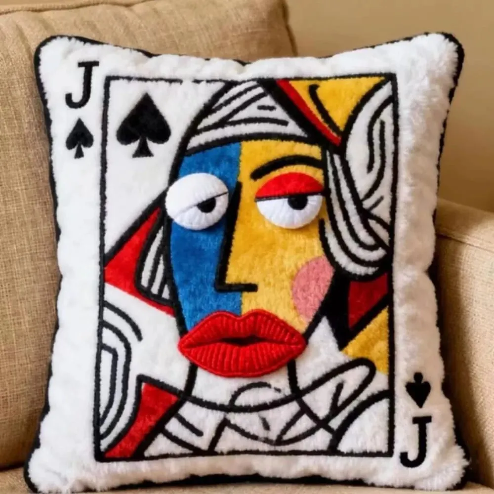 Patchwork Style Poker Card Cushion 3D Big Eyes High-Value Design Embroidered Pillow Card Game Theme Patchwork Pillow Home Decor — image 10