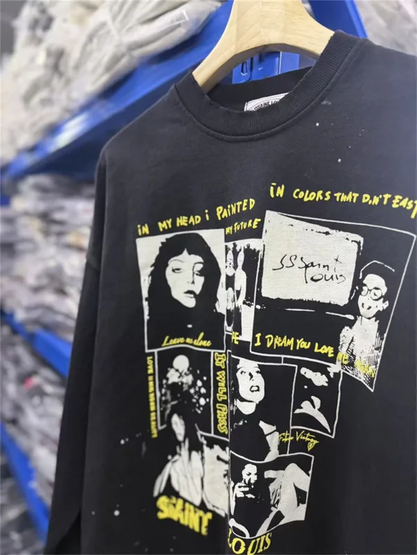Autumn Winter New Saint Graffiti Print Vintage Washed High Street Casual Loose Cotton Versatile Hoodie Trendy Sports Top Men — image 10