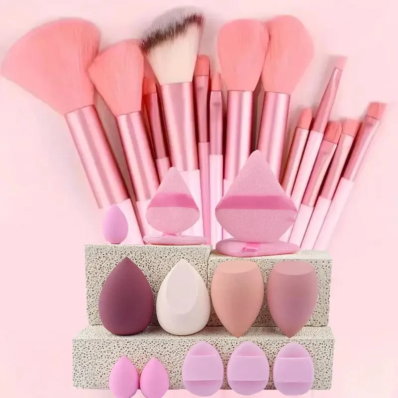 Kit de maquillage 33 pièces, grandes et petites éponges de beauté pour une application et un démaquillage impeccables, ensemble complet