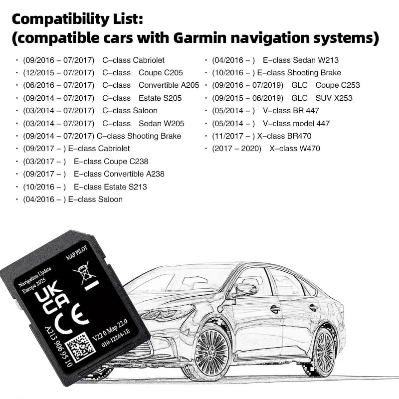 Carte SD V22 pour classe C W205 E V classe X GLC, avec Navigation Garmin, carte EU Pilot Star2 A2139069510 2026