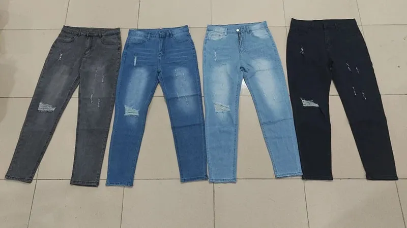 Men's American Retro Hole-Punched Stretch Slim Fit Jeans Zipper Casual Streetwear Denim Pants Classic Black Blue Skinny Trousers