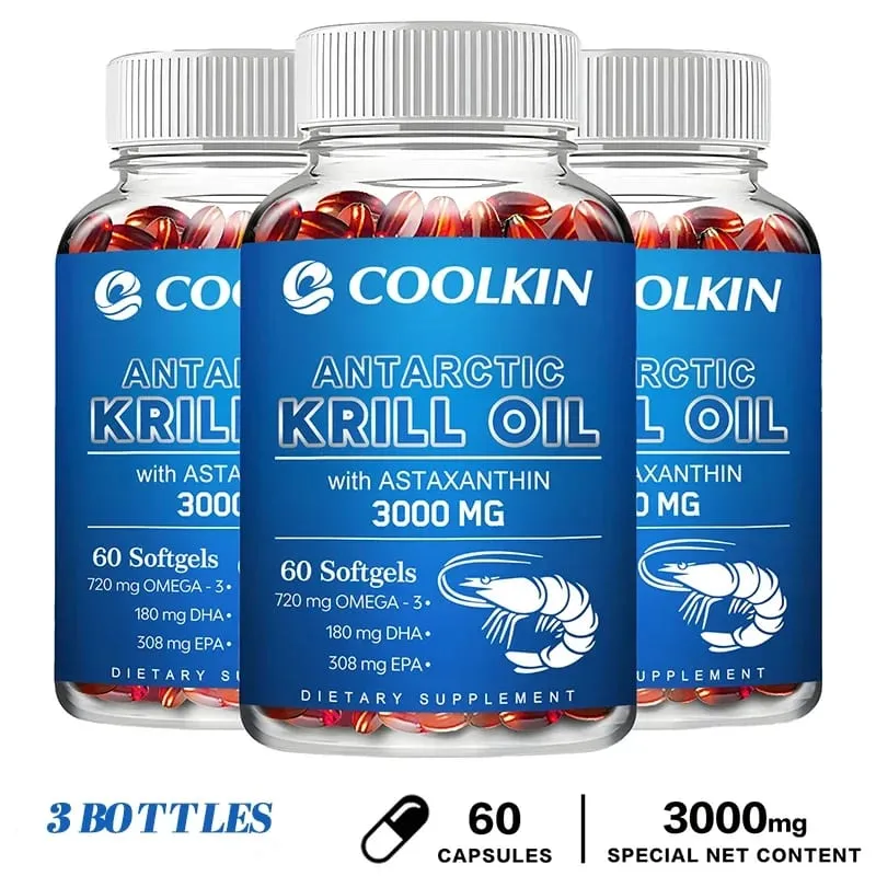 Antarctic Krill Oil 3000 mg - Omega-3 EPA DHA Přírodní Astaxanthin Kapsle Maximální síla pro zdraví srdce a kloubů