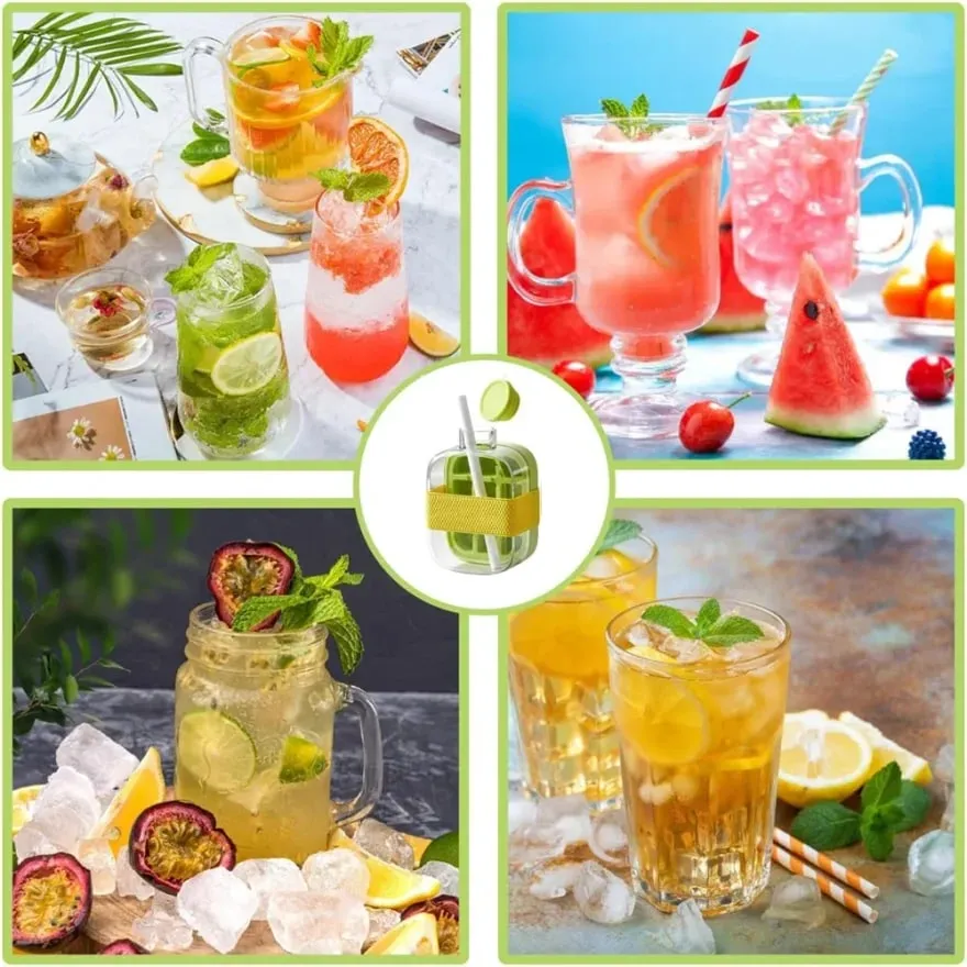 Ice Cube Bottle with Straw 2 In 1 Touch-Free Push-Type Ice Cube Making Bottle Easy Release Water Bottle Ice Mold