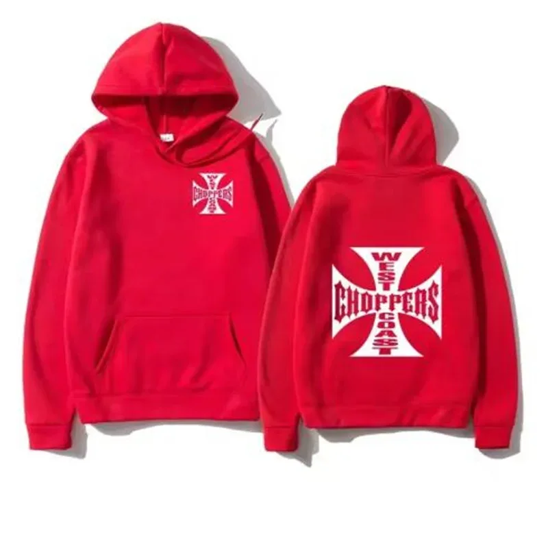 Costa oeste ferro cruz choppers impresso masculino com capuz moda legal moletom unissex moda velo oversized hoodie streetwear — image 2