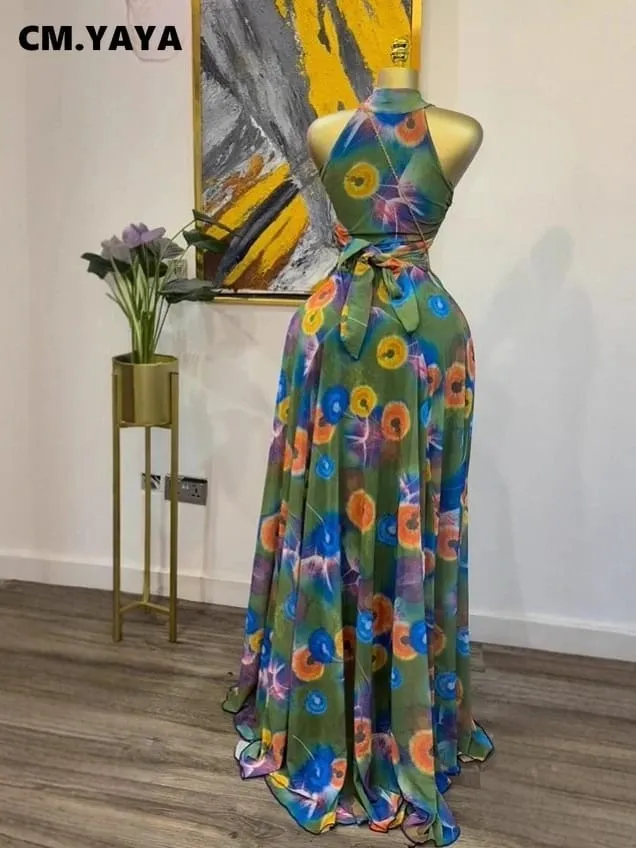 2025 Fall Women O-neck Sleeveless Print Mermaid Maxi Dress Evening Birthday Beach Sexy Night Party Long Dresses