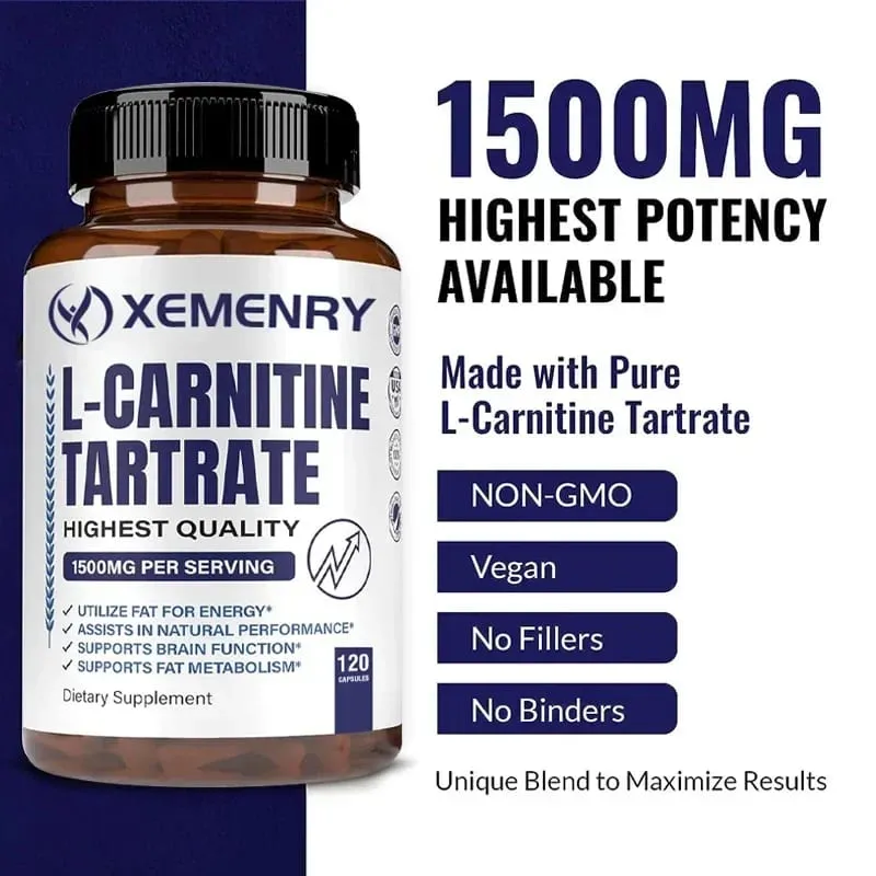 Cápsulas Premium de Tartarato de L-Carnitina 1500 mg - A produção de energia natural apoia o metabolismo