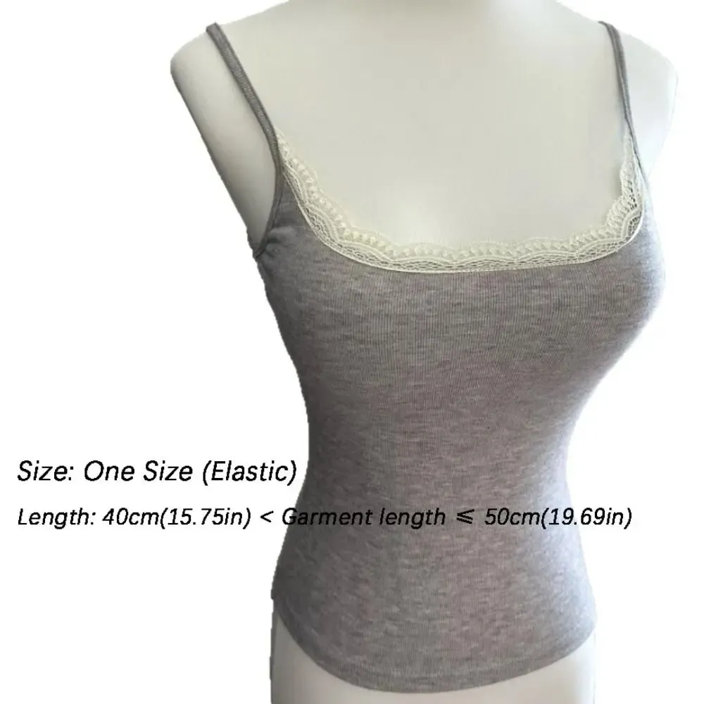 Camis Tank Top Integreret Top Alsidig Brystpude Blondetop Elastisk Mode Slank Vest Varm Undertrøje Kort Camisole Damestof — image 5