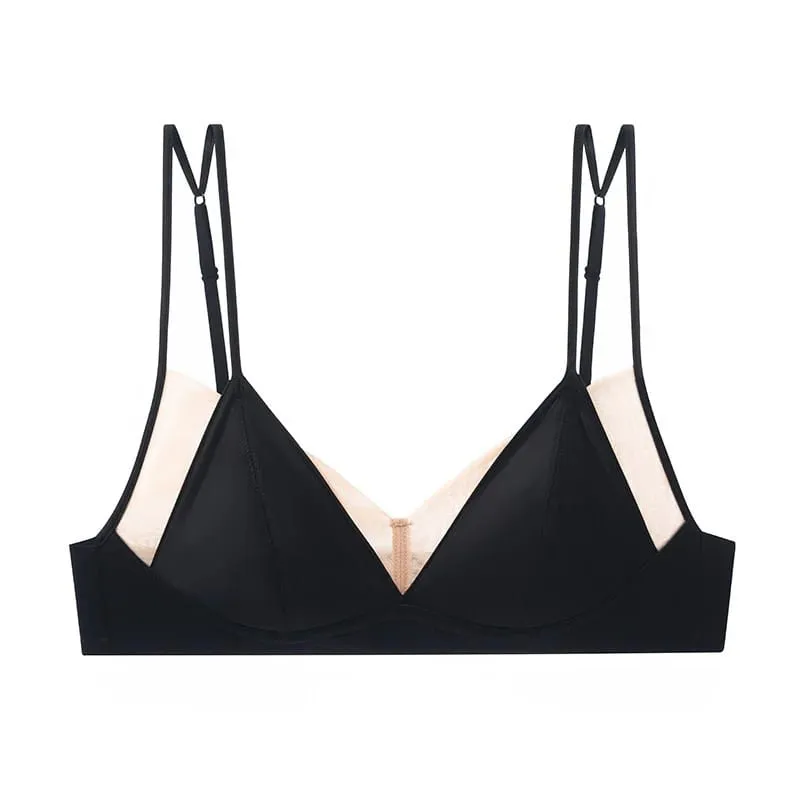 Modish Leopard Intimate Set Non-wire Thin Triangle Bra Breathable Summer Nude Fabric Small Chest Firm Gathering Womens Indoor
