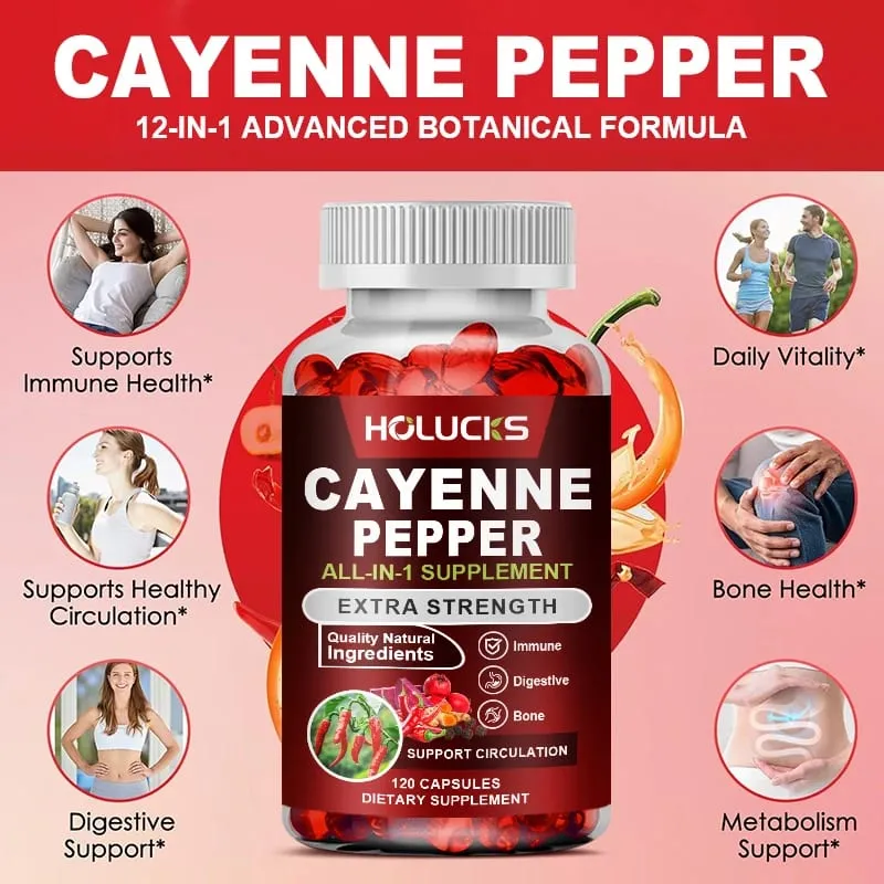 Advanced Cayenne Pepper Capsules with Vitamin D3 & K2 Support Circulation Immune Health & Digestive Comfort