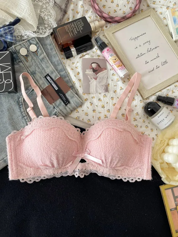 New Lace Lingerie Set Non Wired Padded Bra Half Cup Small Bust Boost Sexy Anti-Sag Underwear Women All Season S-XLAB Cup — image 14
