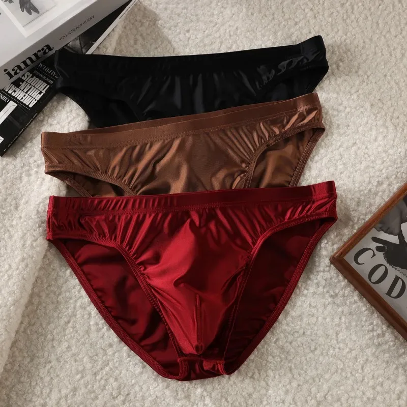 Men Solid Briefs Underwear Man Sexy Glossy Underpants Cuecas Calzoncillos Ropa Interior Hombre Slips Male Pouch Panties