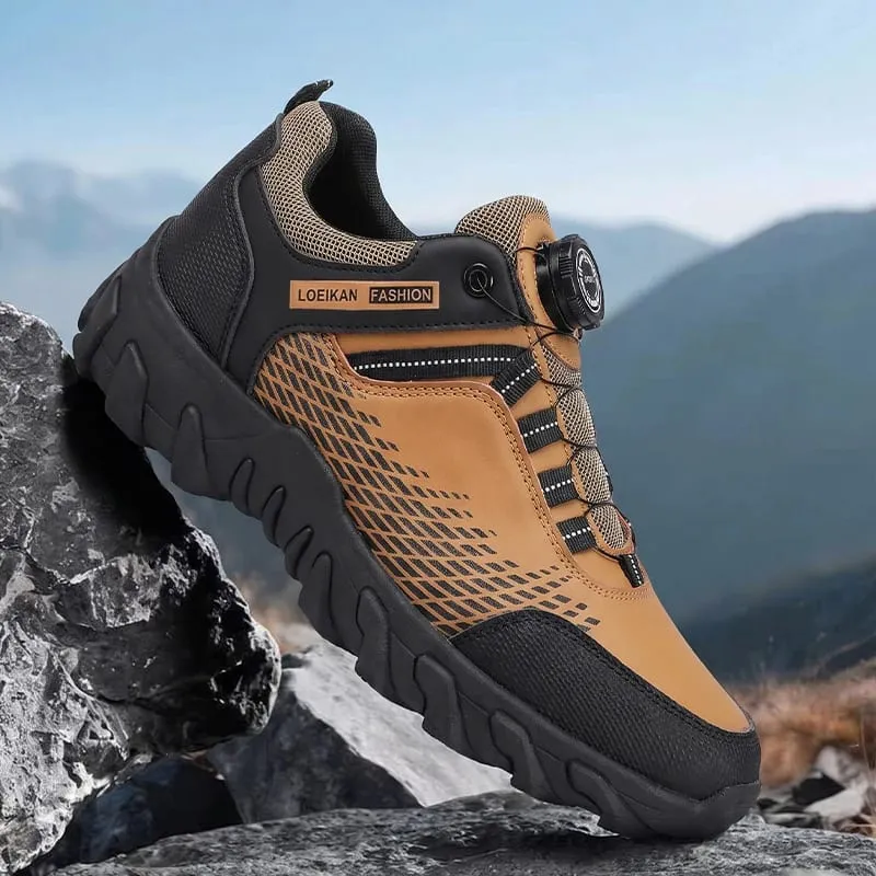 Men Fashion Casual Sneakers Rotary Buckle Design Patchwork Upper Thick Non‑slip Sole Daily Walking Shoes