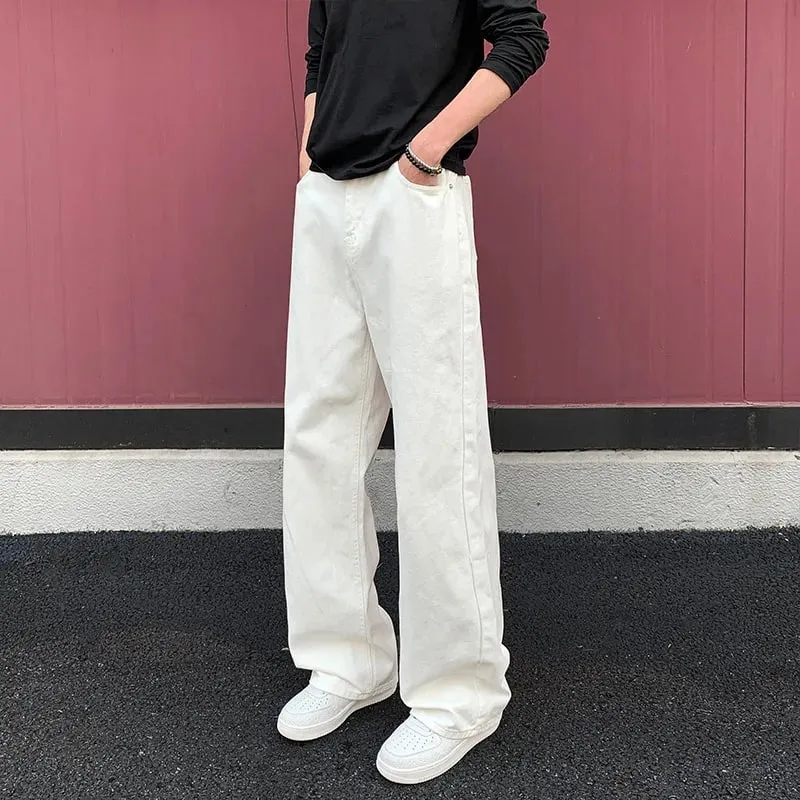 Baggy Jeans for Men Retro Style Solid White Loose Wide Leg Denim Trousers Men Casual Daily Streetwear Washed Men's Jeans Pants — image 12