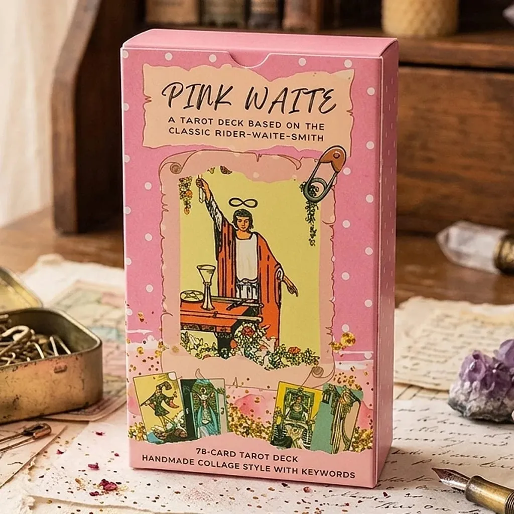 Baralho de tarô rosa waite, baralho de tarô com colagem rosa sonhadora, 78 cartas de tarô estéticas kawaii com significados 12*7cm, relevo duplo — image 2