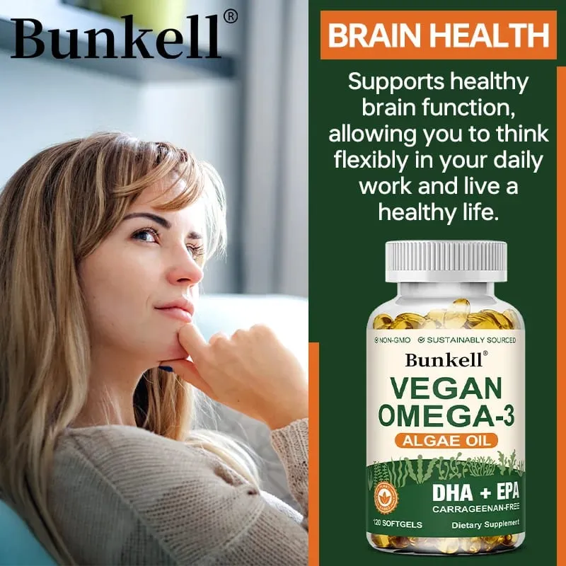 Omega 3 Algae Oil | Plus DHA EPA Non GMO Overall Health | Fish Oil Substitute 120 Capsules Soft Capsules